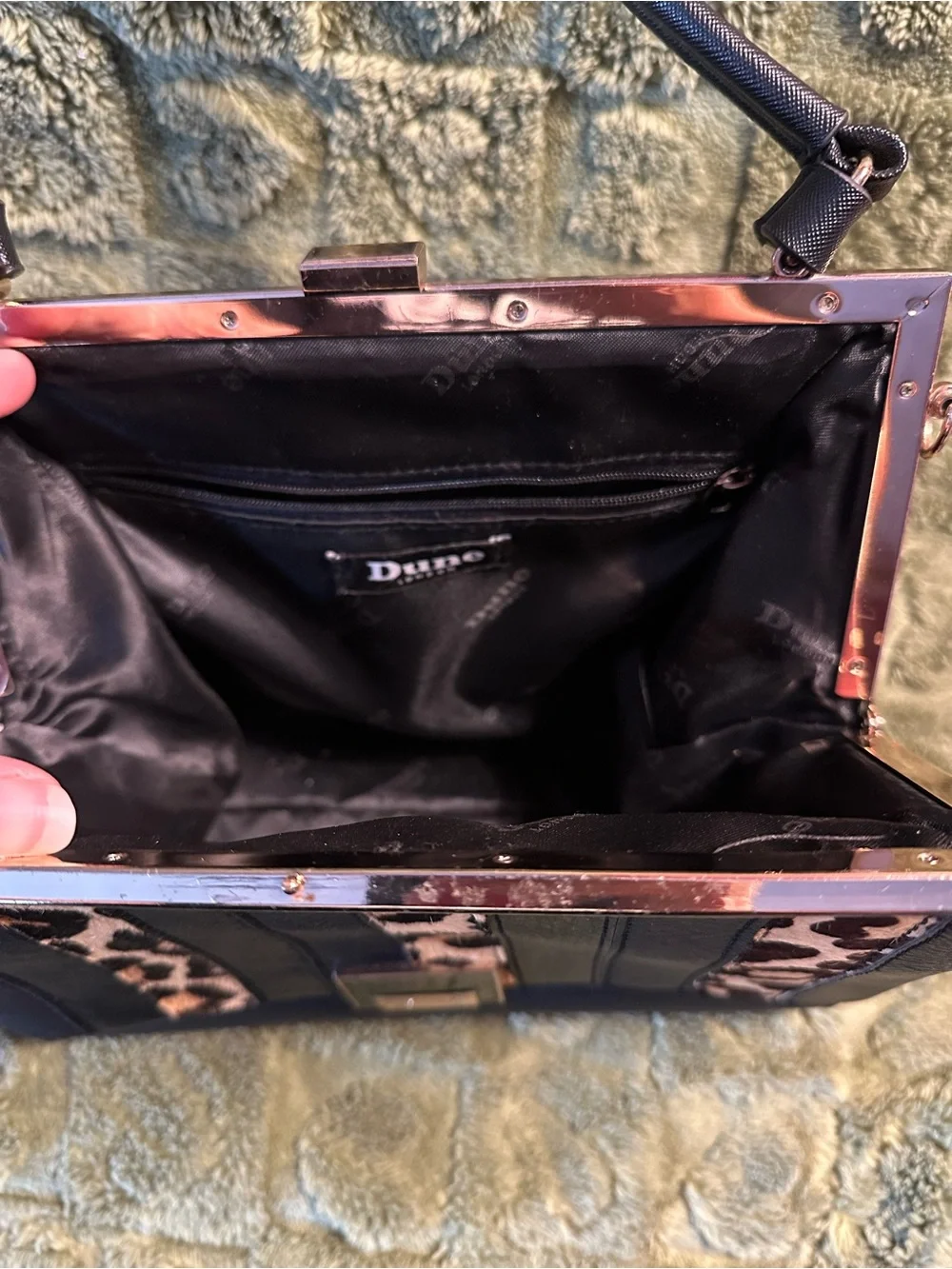 Dune London Black and Leopard-Accent Top Handle Satchel
